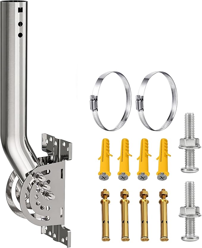 430 Stainless Steel Heavy Duty Antenna Mount, 1-Pack 13 in Three-Screw Locking Pivot J-Pole for Wall, Eave or Roof, 1.38 in OD, for Wireless Bridge, Access Point, Weather Station or Starlink Setups