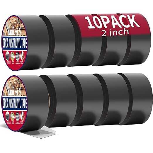 Butyl Joist Tape 2 inch, 2" x 50' Deck Joist Tape for Decking, 10 Rolls Waterproof and Anti-Corrosion Flashing Deck Tape Joist for Extend Deck Beam Roof Life Decking Tape