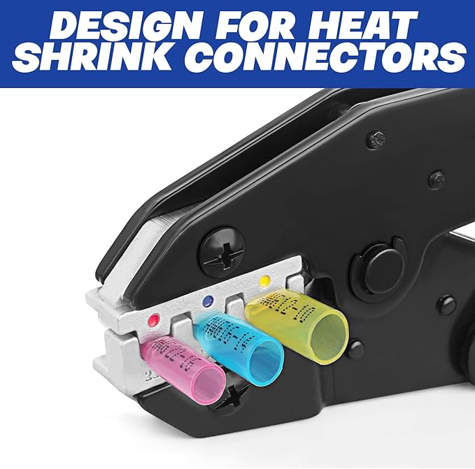 Crimping Tool for Heat Shrink Connectors AWG 22-10 - Wire Crimper Tool with Ratchet For Insulated Nylon and Electrical Wire Connectors - Electrical Crimping Tool