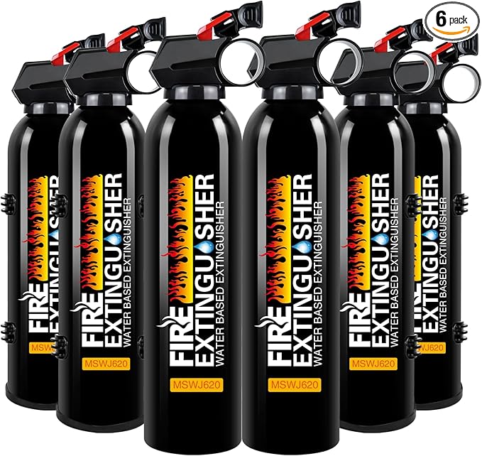 6Pack Fire Extinguisher for Home - 8 in 1 Portable A, B, C, K Fire Extinguishers with Mount, 620ml Emergency Survival Extinguisher for Vehicle, Car, Boat, Truck & Office, Versatile Fire Protection