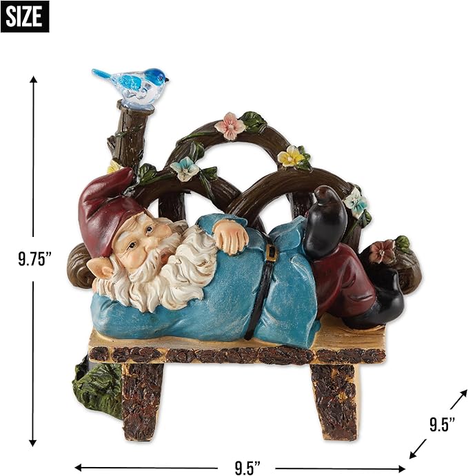 Zingz & Thingz Day & Night Garden Décor Solar Statue Figurine, 9.5x5.5x9.75, Afternoon Nap Gnome