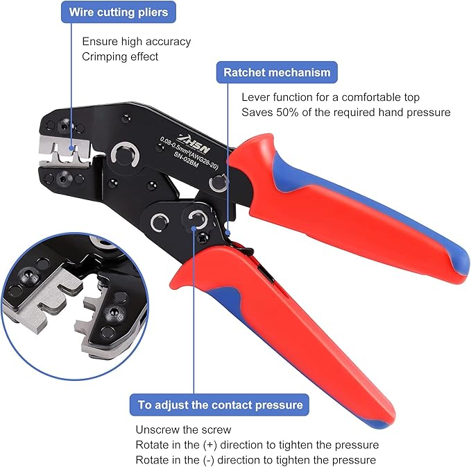 Zhushan SN-02BM Wire Crimp Tool Kit AWG 28-20 (0.08-0.5mm²) Wire Crimper with1550 PCS 2.54mm Dupont Connectors and 460 PCS 2.54mm JST-XH Connectors