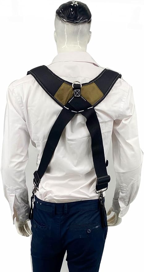 Tool Belt Suspenders for Work Belt Heavy Duty Padded with Magnetic WristBand Attachment Loops for Men (Khaki)