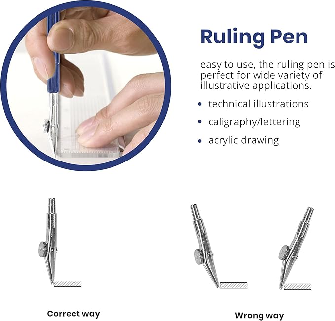 Pacific Arc Spring Bow Compass with Extension bar, ruling Pen, 6 inch Divider, Universal Adaptor, 6 inch Break Leg, and Replacement Lead.