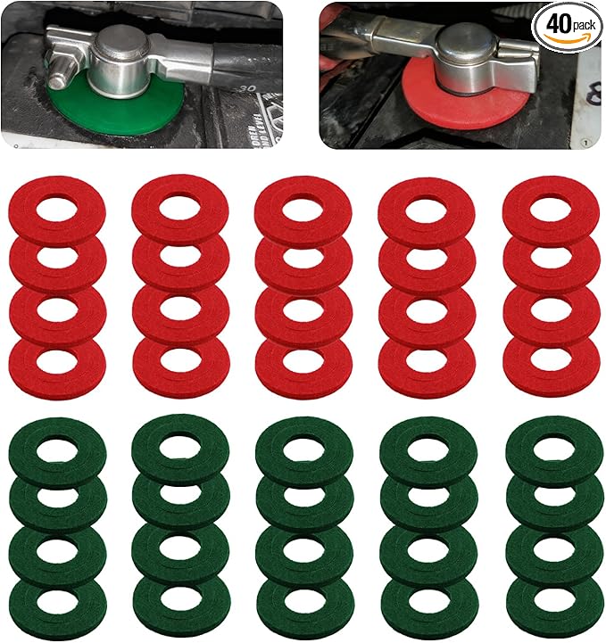 40PCS Felt Car Battery Terminal Protector,Positive and Negative Felt Washers for Car Battery Terminal to Extend Batteries Life,Durable Cars Batteries Protector Cars Accessories