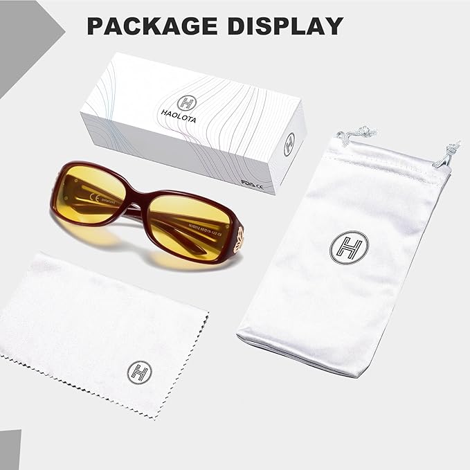 HAOLOTA Night Vision Driving Glasses Women Anti Glare Polarized, Wrap Around Nighttime Safety Glasses UV Protection
