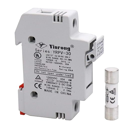 ZOOKOTO Solar Fuse Holder 20A 1000V DIN Rail Mount Fuse Holder 1 Pole White Plastic Housing with 10x38mm 1xFuse 20A