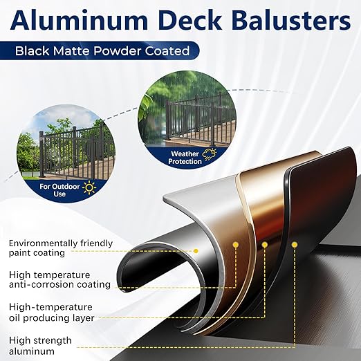 Egadis 2.56 in. x 2.56 in. x 42 in. Porch and Deck Railing Post with Screws, Aluminum Railing Post, Textured Outdoor AAMA 2604 Powder-Coat Finish Stair Post for Decks, Porches & Balconies (1 Post)