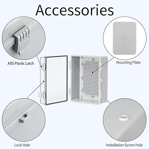 Outdoor Junction Box, Electrical Box,Waterproof ABS Plastic Dustproof Waterproof Outdoor Project Enclosure ith Plastic Snap Clear 7"x5.1"x3.5"