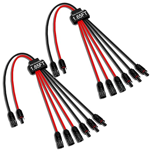 2 Pack Solar Connectors for 3 Solar Panels, Tool-Free Solar Panel Wires and Connectors, Waterproof Solar Cable Splitter, 2 to 6 Y Branch Parallel Adapter for Solar Extension Cable