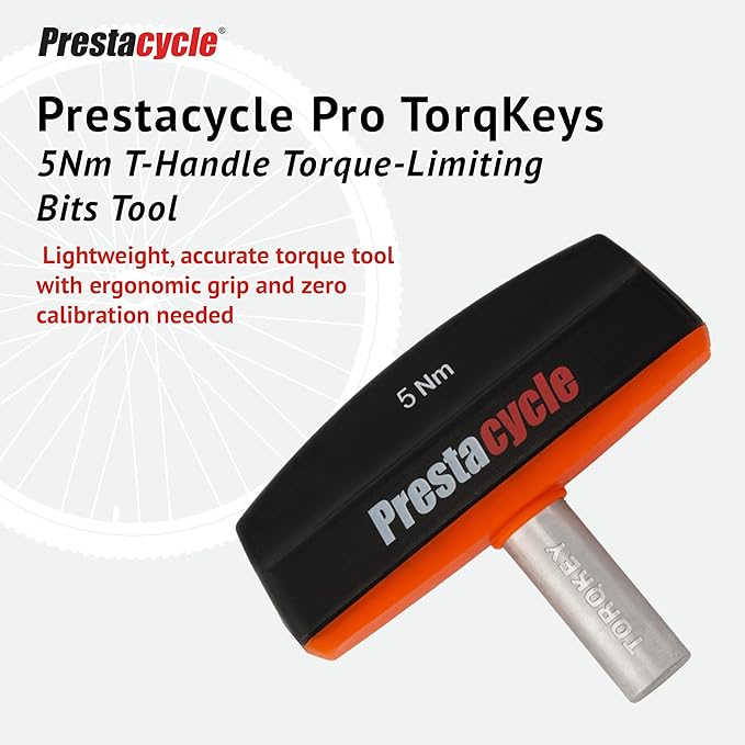 Prestacycle Pro TorqKeys 5Nm T-Handle Torque Limiting Tool – Torque Wrench Bit with Ergonomic Low-Profile Grip, Magnetic 1/4" Hex Bit Retention, Durable Zinc Shaft