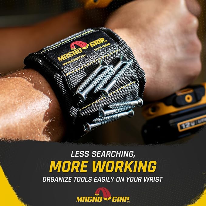 MagnoGrip Magnetic Wristband for Holding Screws, Nails, Drill Bits, Super Strong Magnets, Adjustable Strap, Essential Tool for DIYers, Handyman, Mechanics, Construction & Home Improvement - Black