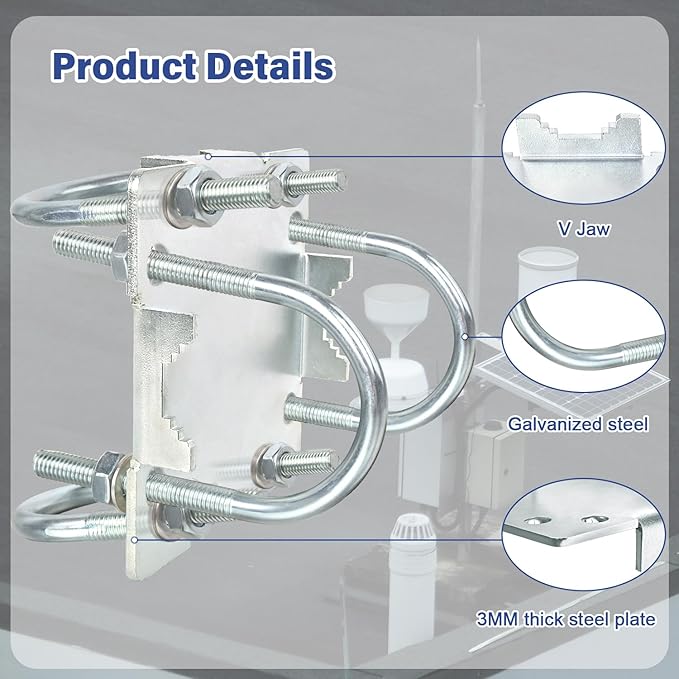 4 Sets Antenna Mast Clamp Cross-Over Bracket Kit with U Bolts for 1"-2" OD Poles, Heavy Duty Mounting Hardware for MINO Yagi TV Antennas, Security Camera, Weather Station