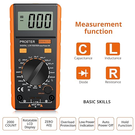 Proster LCR Meter - Capacitance Resistance Inductance Digital LCR Multimeter with LCD Over-Range Display