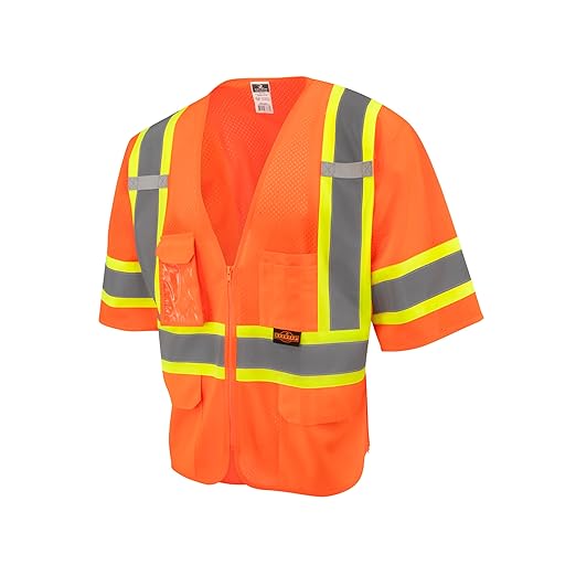 RADWEAR SV232-3 Class 3 Two-Toned Reflective Mesh Surveyor Safety Vest with Dual Side Zippers for Men and Women, Hi-Vis Orange, M