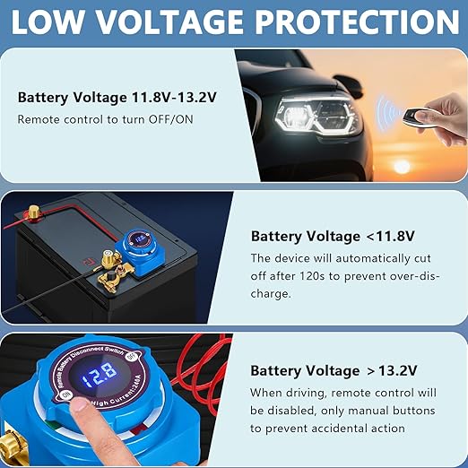 Remote Battery Disconnect Switch 12V 240A, Upgrade Battery Kill Switch for car 12V 240A, with Led Voltage Display, Prevent Battery Drain, Remote Battery Kill Switch for Car, Truck, RV