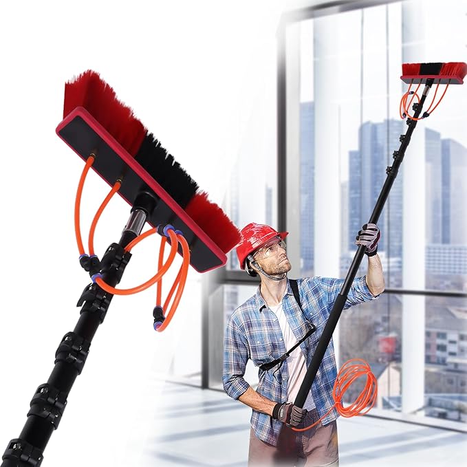 Water Fed Pole Kit, 24 Feet Solar Panel Washing Brush & Pole Water Fed Pole Kit Outdoor Window Cleaner Tool Cleaning System Washing Equipment Tool for Window Glass Solar Panel