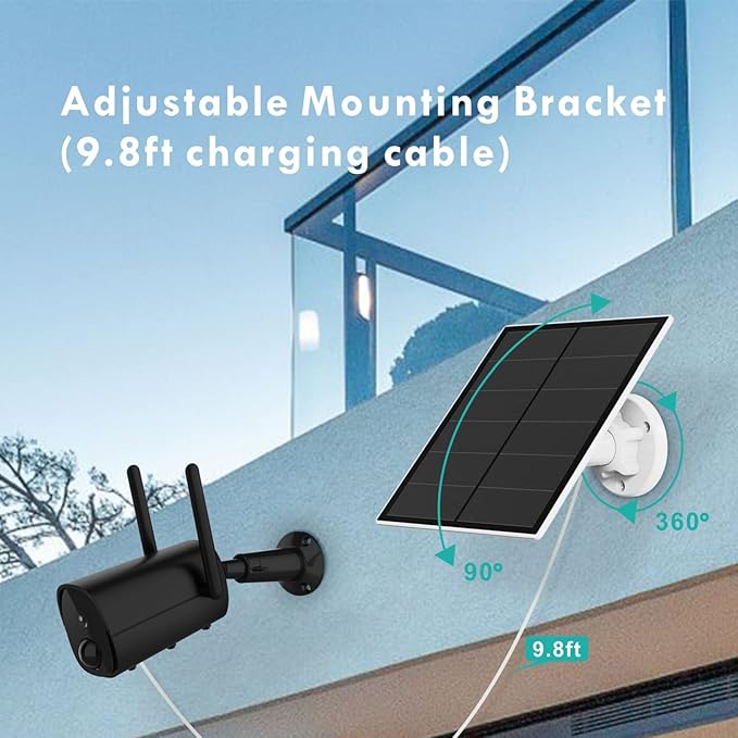 5W Solar Panel for Security Camera Outdoor, 5V USB Solar Panel Charger Compatible with Rechargeable Battery Powered Cam, IP65 Waterproof, 9.8ft Cable, 360° Adjustable Bracket