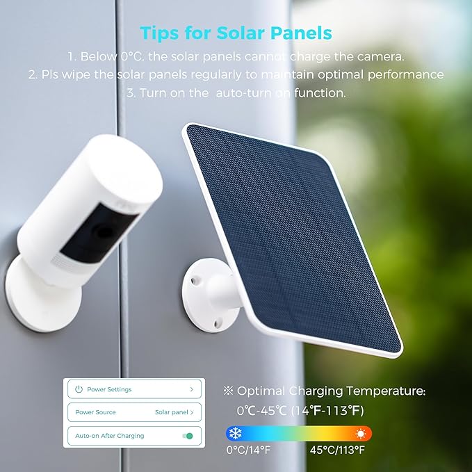 5V Solar Panel for Seucrity Cameres, For Bird Feeder Trail Cam, Ring Tapo Eufy Vicohome Eseecloud, Native USB-C, Micro-USB & DC 3.5mm*1.35mm 9.8 Ft Cable 23% Energy Conversion 180 Days Exchange Policy