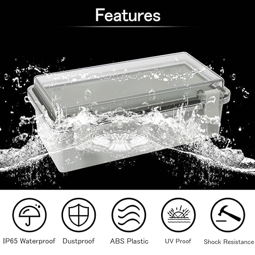 Junction Box IP65 Waterproof ABS Plastic Enclosure Hinged PC Clear Cover Electrical Project Box with Mounting Plate, Wall Brackets, Cable Glands 7.9" x 3.9" x2.8"(200 * 100 * 70mm)