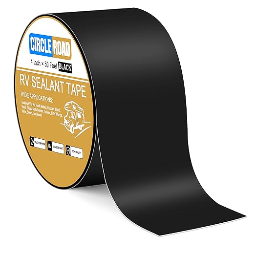 Butyl Sealant Waterproof Tape, RV Roof Tape Black, 4 Inch X 50 Feet RV Repair Sealant Tape, Stop Camper Roof Leaks, UV-Resistant, Weatherproof and Reliable (4In-50FT Black)