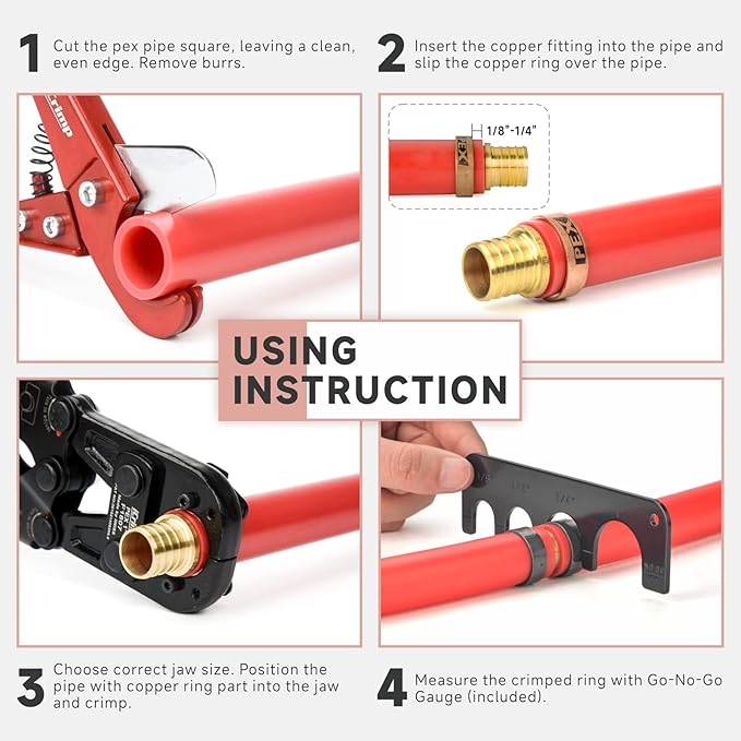 iCrimp Pex Pipe Crimping Tool kit for 3/8,1/2,3/4,1-inch Copper Ring with Free Gauge&Pex Pipe Cutter -Meet ASTM F1807 and Portable