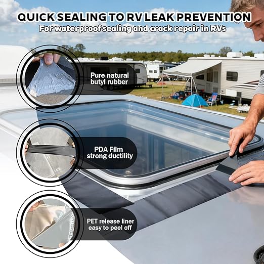Black RV Sealant Tape,2Inchx50Feet,1-Pack,RV Roof Tape,Camper Repair Tape,Black RV Tape,Repair for Trailer, Boat,Window,Roof & Leaks,Sealing