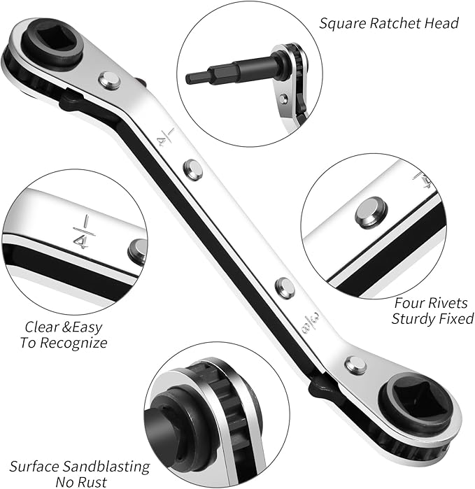 2pcs HVAC Service Wrench Set, 3/16" to 3/8" & 5/16" x 1/4", HVAC Tools with 2 Hex Bit Adapters for Air Conditioning and Refrigeration Equipment Repair