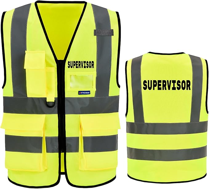 Reflective Security Safety Vests Heavy Duty with 7 Pockets and Front Zipper