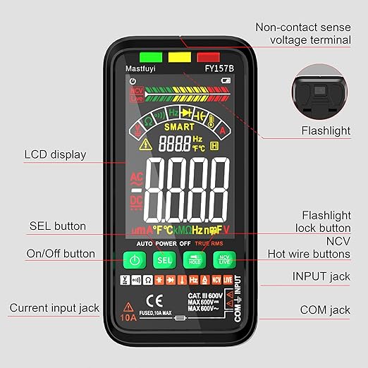Multimeter Digital, Rechargeable Electrical Tester, NCV Intelligent Multi Tester, TRMS 6000, Overload Protection, Auto-ranging, Voltage, Current, Capacitance, Continuity, Frequency,Resistance