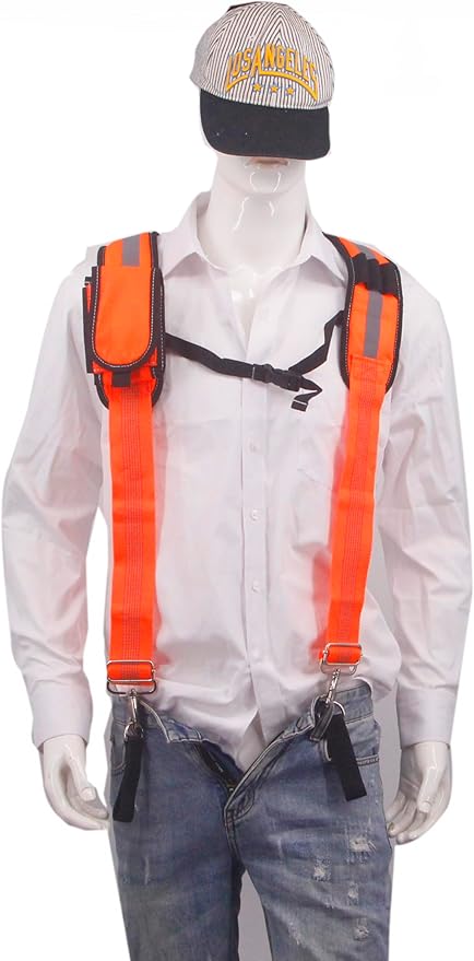 Heavy Duty Tool Belt Suspenders for Men 3 Point Padded Suspenders with Attachment Loops for Men