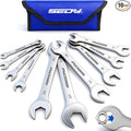 10-Piece Super Thin Open-End Wrench Set, Metric 5.5–27mm, 3mm Thickness Slim Wrench Set for Tight Spaces, Nickel Plated Flat Wrenches with Rolling Storage Pouch