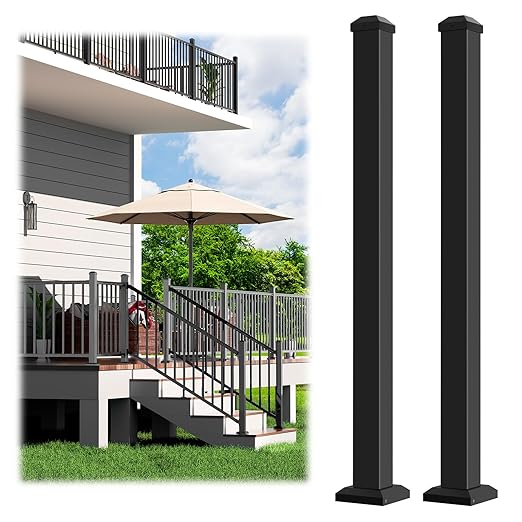 Egadis 2.56 in. x 2.56 in. x 39 in. Aluminum Railing Post, Porch and Deck Railing Post with Screws, Textured Outdoor AAMA 2604 Powder-Coat Finish Stair Post for Decks, Porches & Balconies (2 Post)