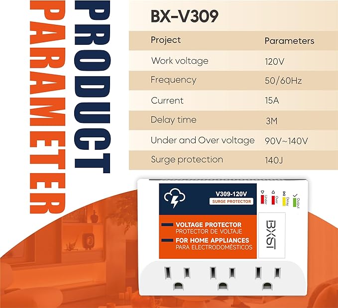 BXST Plug-in Surge Protector 3 Outlet Power Strip with Heat Dissipation Vents Over/Under Voltage Protection Wall Mount Multi-Function Socket Surge Suppressor for Refrigerator,TV, PC 120V 1800W 140J
