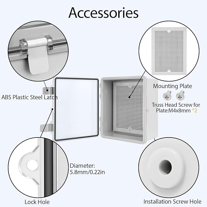 ABS Plastic Dustproof Waterproof IP65 Junction Box Hinged Shell Universal Electrical Project Enclosure Gray, with PC Transparent Clear Cover 8.7 x 6.7 x 4.3inch(220 x170 x110mm)