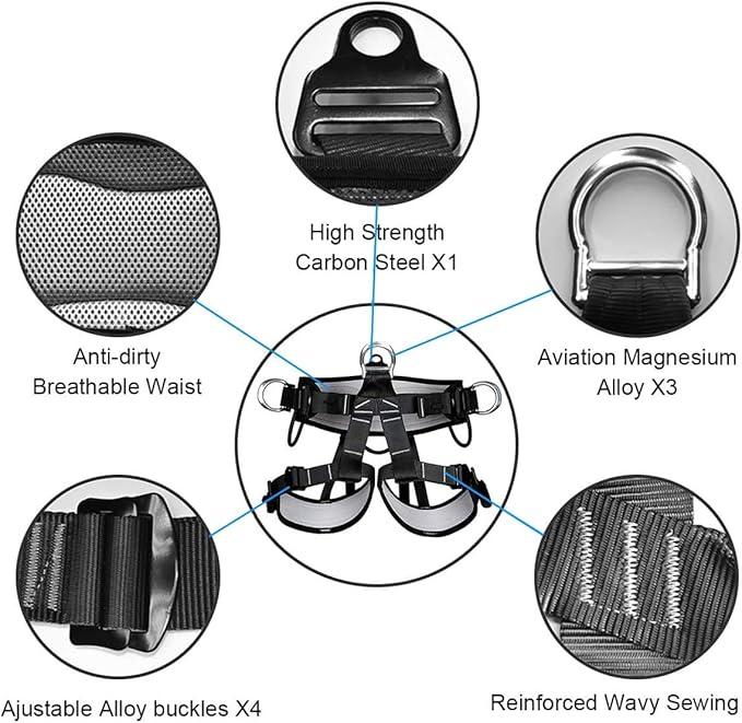 Climbing belts, Thicken Professional Safety Belt with Magnesium Alloy Connection Ring, Outdoor Momentum Belt for Rock Climbing, Fire Rescue, Rappelling