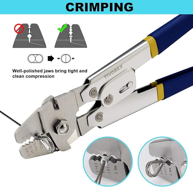 Wire Rope Crimping Tool, Swager Tool for Aluminum Crimping Loop Sleeves up to 2.0mm, 1/64in to 5/64in Stainless Steel Cable Crimper for Cable Crimping and Swaging Projects