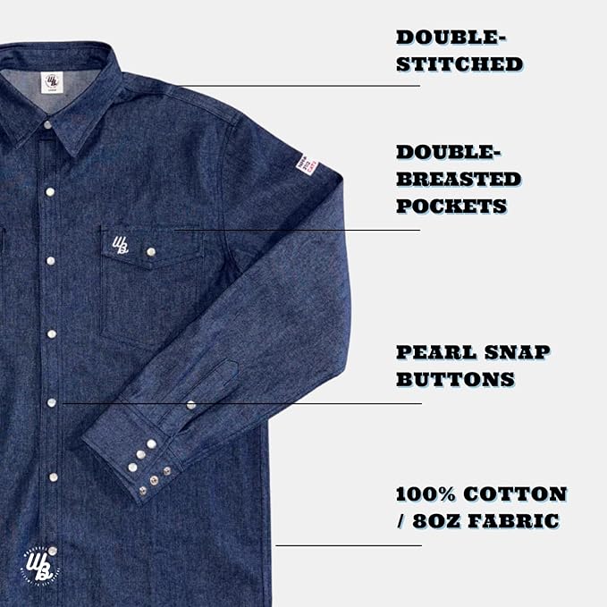 WoahBros FR Shirts for Men, 8oz Midweight Flame Resistant Welding Shirt, 100% Cotton, Pearl Snap Buttons - CAT2/NFPA2112