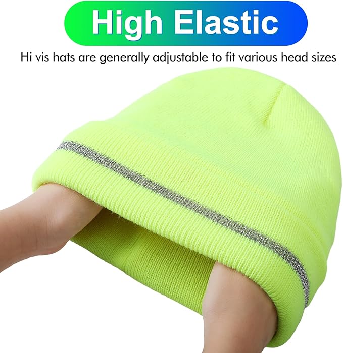 Suhine 4 Pack Men Hi Vis Winter Safety Hats Fleece Lined High Visibility Beanies with Reflective Stripes Hats for Outdoor