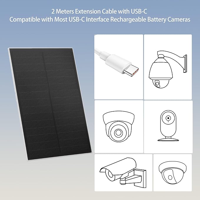 Greensolar 4W Solar Panel for Security Cameras, IP65 Waterproof Outdoor USB-C Cable with Adjustable Bracket, Compatible with Rechargeable Battery Cameras