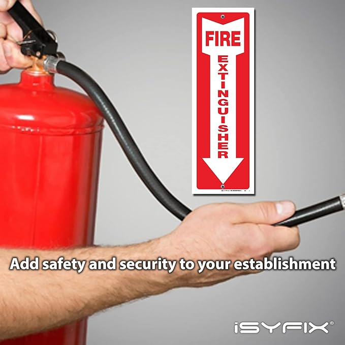 iSYFIX Fire Extinguisher Signs – 5 Pack 4x12 Inch – 40 mil Thick Polystyrene Plastic, Laminated for Ultimate UV, Weather, Scratch, Water & Fade Resistance, Indoor & Outdoor