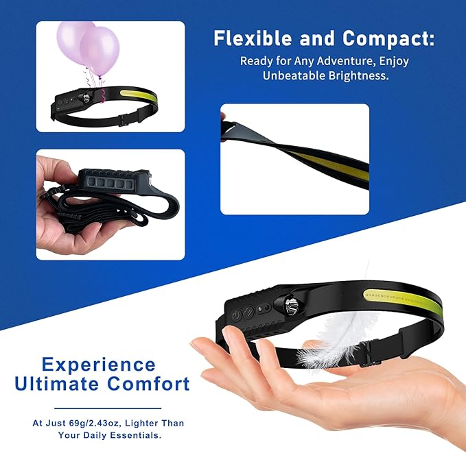 Headlamp Rechargeable (2-Pack), LED Head Lamp Flashlight, 230° Wide Beam Headband Light, 400 Lumen Super Bright, USB-C Rechargeable Lightweight Headlight for Running, Fishing, Hiking, Camping