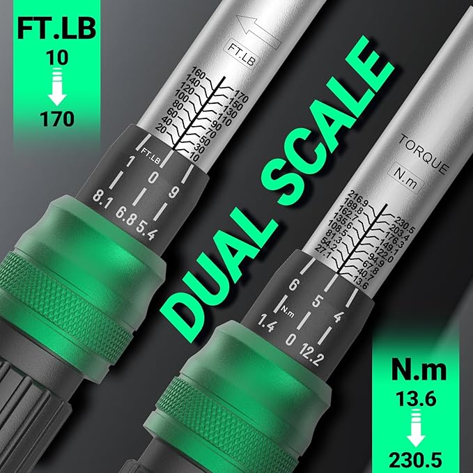 3-Piece Torque Wrench Set - 3 Click Wrenches (1/4", 3/8", 1/2") with 3pc Extension Bars, Pro 72-Tooth Ratchet, ±3% Accuracy, for Automotive, Motorcycle & E-Bike