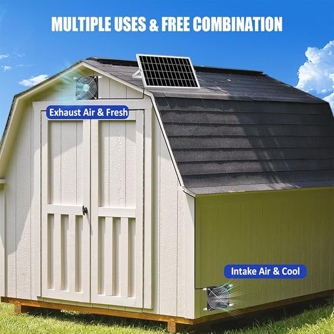 5 Inch Solar Powered Fan, Solar Exhaust Intake Fan Kit, IPX7 Waterproof Dual Fans with 13Ft On/Off Switch Cable, Cooling Ventilation for Greenhouse, Chicken Coop, Shed, Dog House, Outside