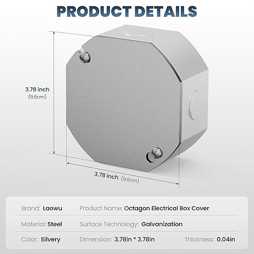 12Pcs Octagon Electrical Box Cover Plates, Junction Box Cover, Metal Electric Box Cover Plate, Galvanized Flat Blank Electric Box Covers for 4 Inch Octagonal/Square Electrical Box