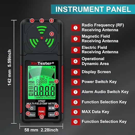 Xin Tester EMF Detector Meter 3-in-1 Digital Electromagnetic Radiation Magnetic Field Reader Tester, Home Outdoor Microwave Radioactive Ghost Hunting Cell Phone Towers WiFi Signal Detecting