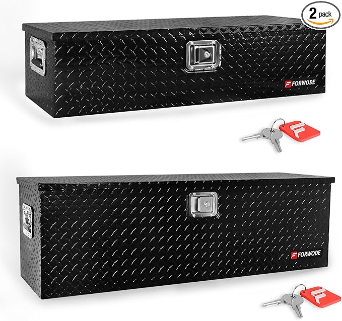 FORWODE 39&48 Inch Aluminum Truck Tool Box Lockable Truck Bed Tool Box Waterproof Truck Bed Storage Box with Gas Struts Side Handle Truck Tool Chest for Pickup, Truck Bed, RV, Trailer & Garage (Black)
