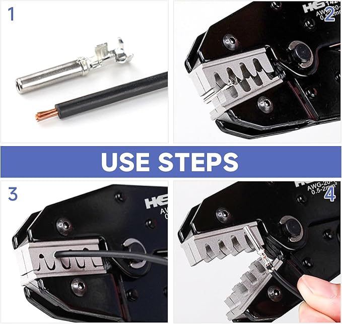 HKS 20-14AWG Size16 20 Deutsch DT DTM Crimp Tool (YF-1420DT) - Open Barrel Terminal Crimper for Stamped Contacts