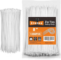 8 Inch white Zip Ties (1200 Pack), 35 LBS Tensile Strength, Self-Locking Nylon PA66 UV Resistant Cable Ties for Indoor and Outdoor Use