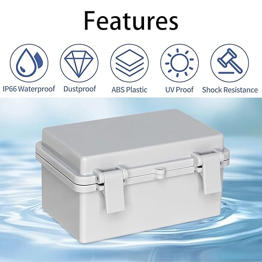 Outdoor Electrical Box Plastic Junction Box,Durable DIY Enclosure for Wiring Connections and Protection Wall Brackets for Power Project (5.3"x3.4"x2.7")